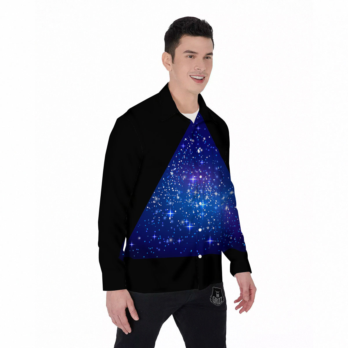 Pyramid Galaxy Print Men's Long Sleeve Shirts-grizzshop
