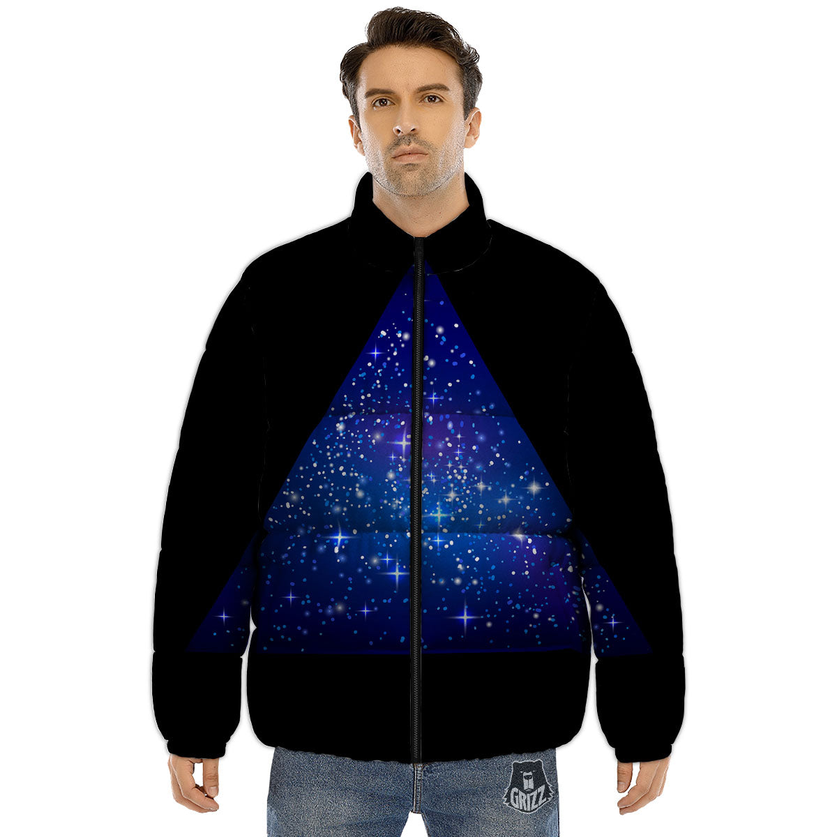Pyramid Galaxy Print Puffer Jacket-grizzshop