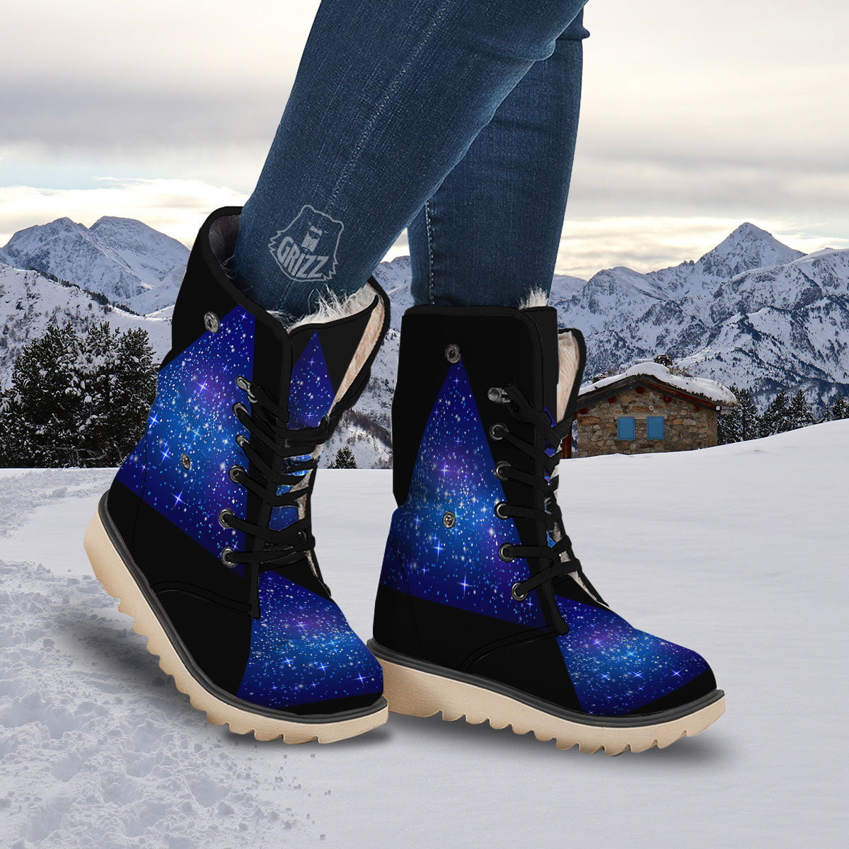 Pyramid Galaxy Print Snow Boots-grizzshop