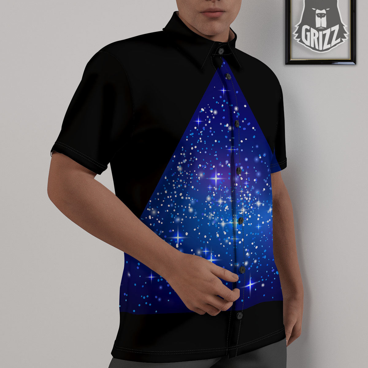 Pyramid Galaxy Print Untucked Shirts-grizzshop