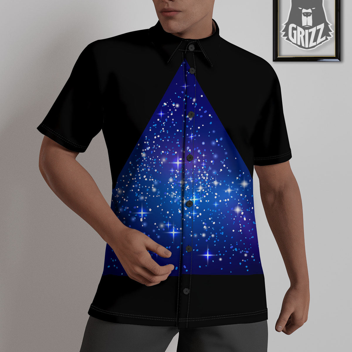 Pyramid Galaxy Print Untucked Shirts-grizzshop