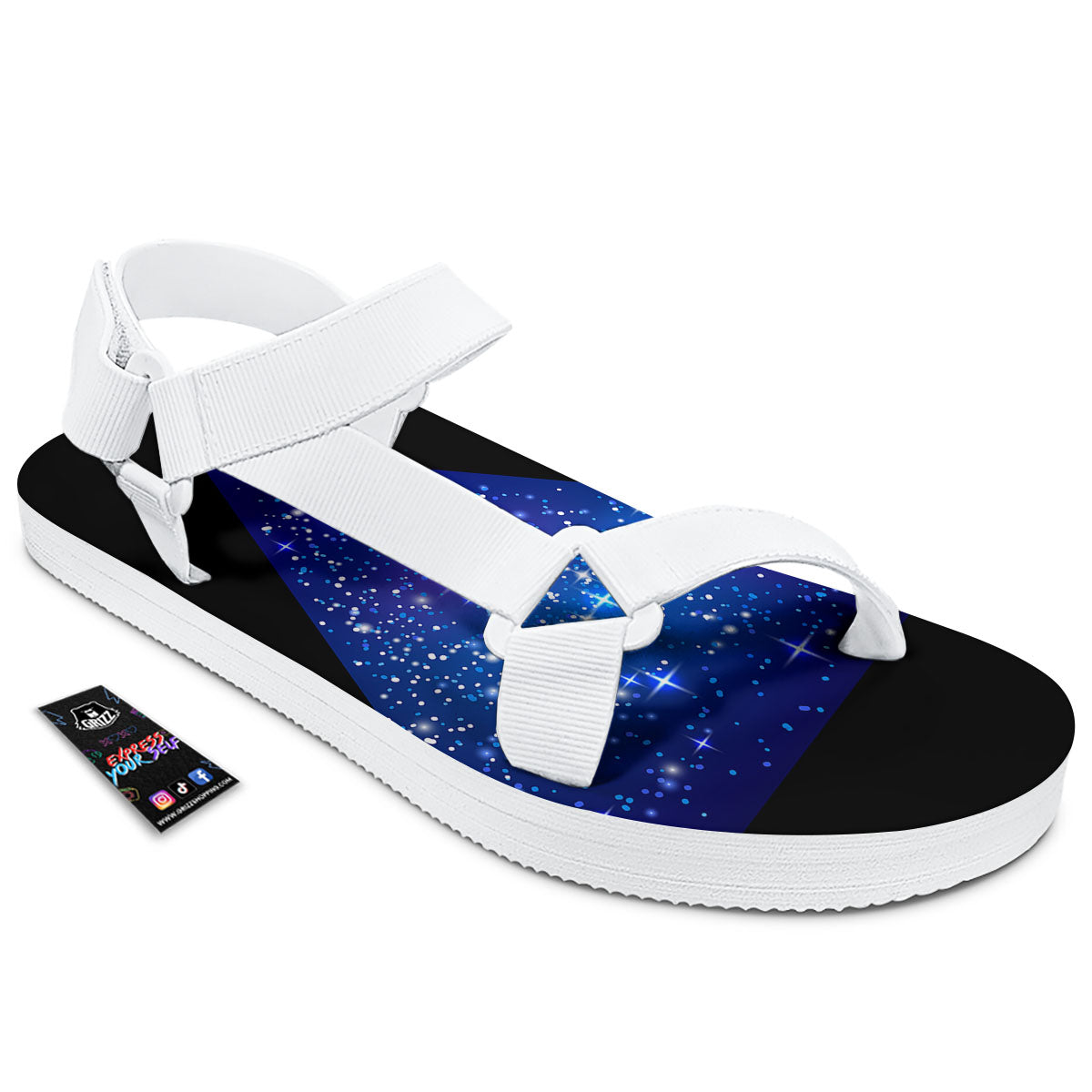 Pyramid Galaxy Print White Open Toe Sandals-grizzshop