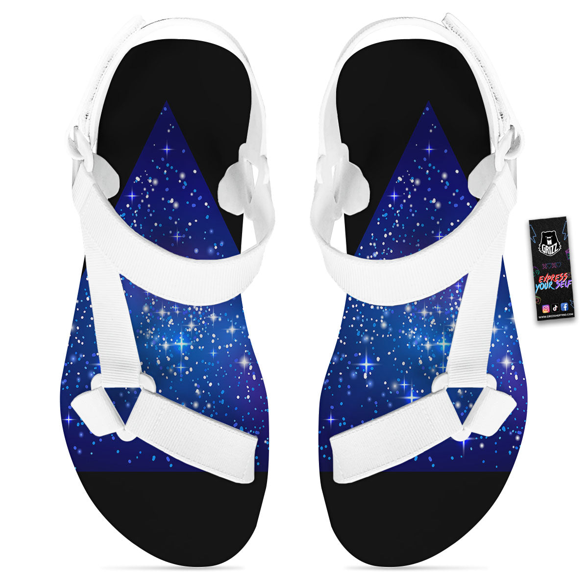 Pyramid Galaxy Print White Open Toe Sandals-grizzshop