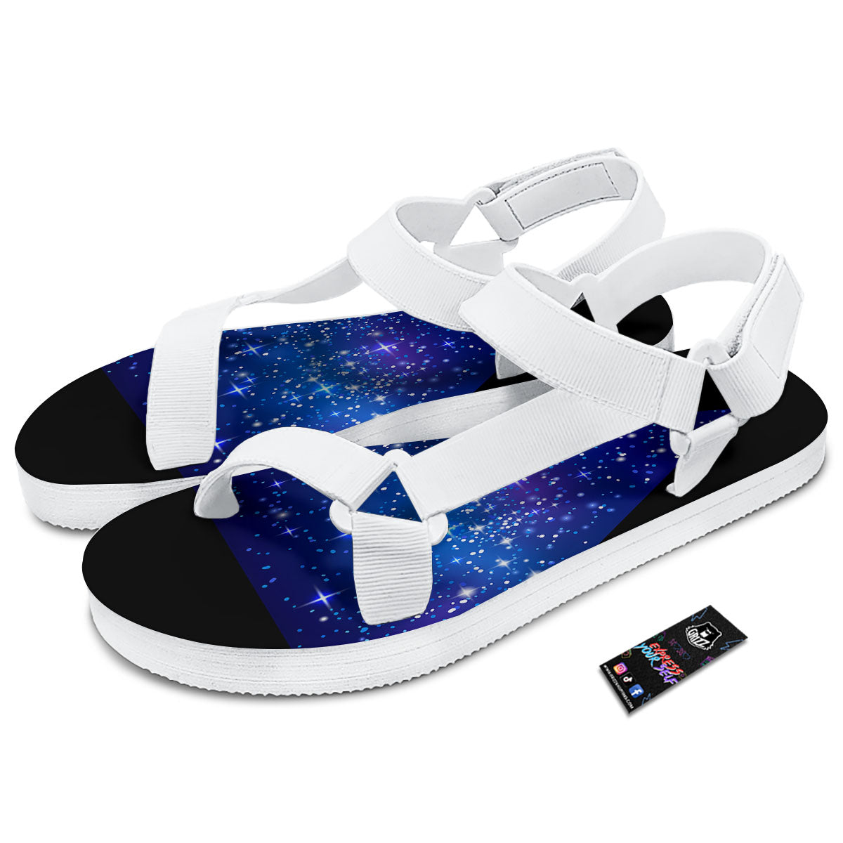 Pyramid Galaxy Print White Open Toe Sandals-grizzshop