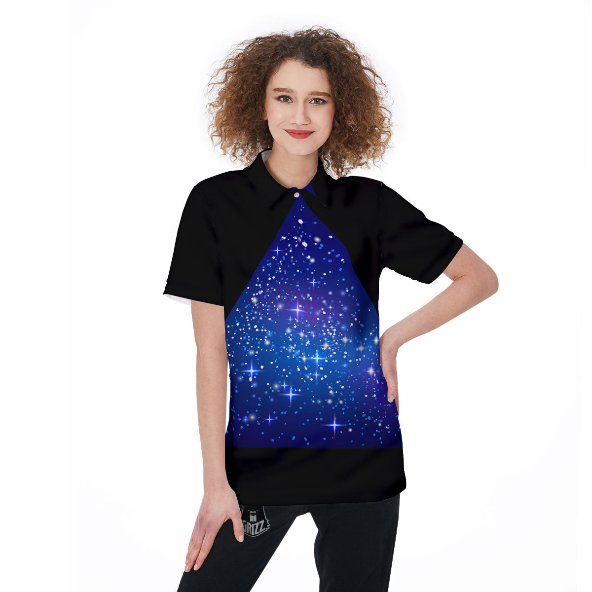 Pyramid Galaxy Print Women's Golf Shirts-grizzshop