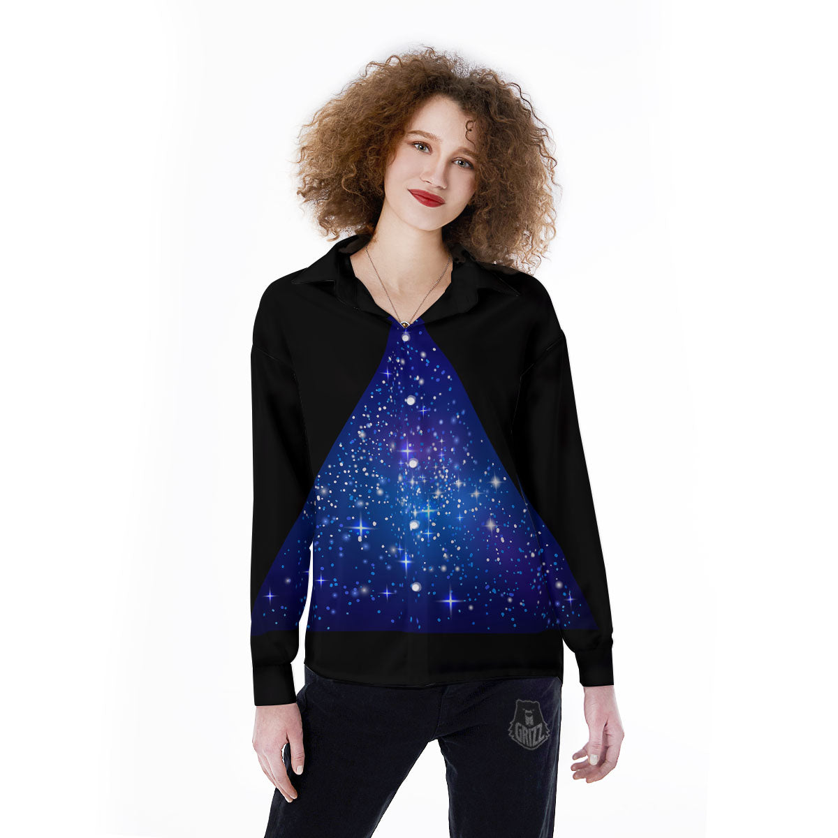 Pyramid Galaxy Print Women's Long Sleeve Shirts-grizzshop