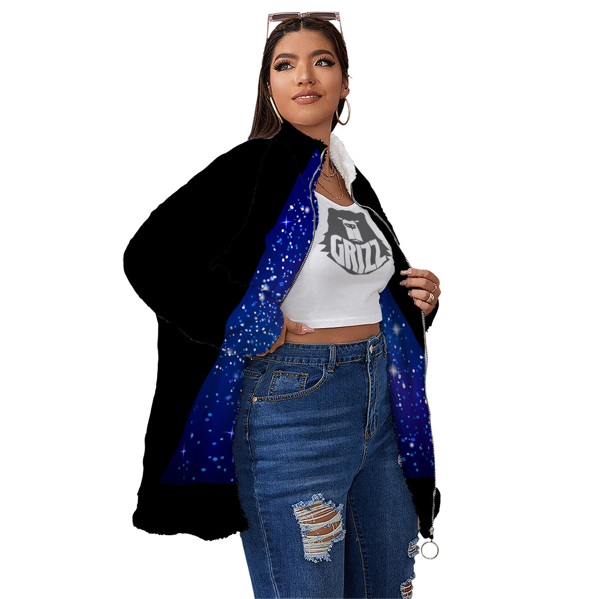 Pyramid Galaxy Print Women's Sherpa Jacket-grizzshop