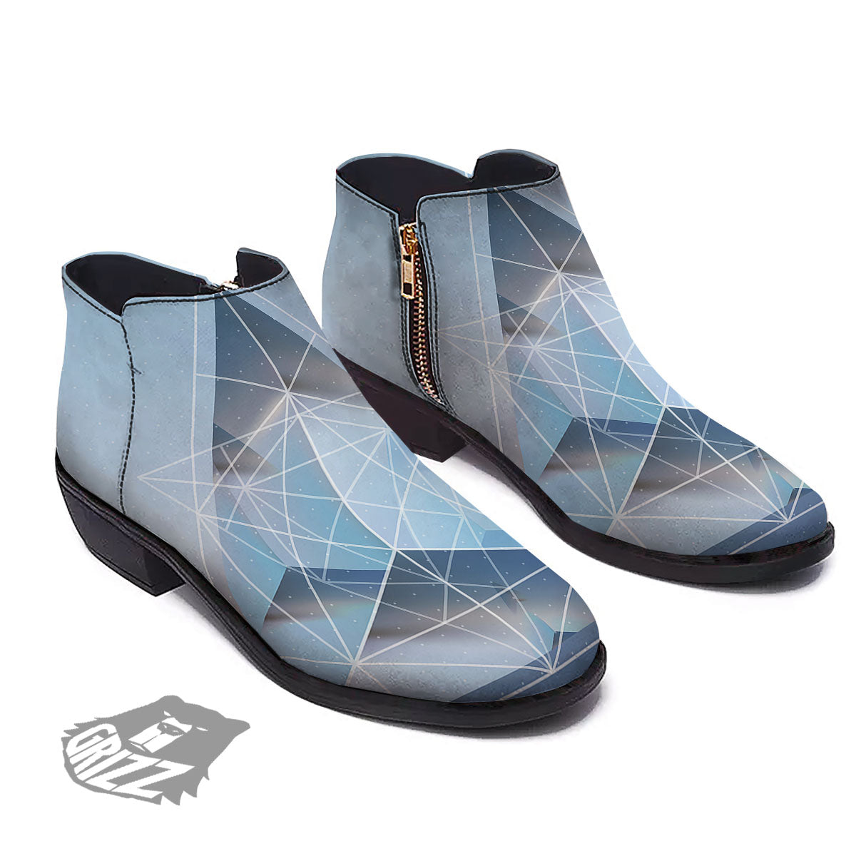 Pyramid Geometric Print Ankle Boots-grizzshop