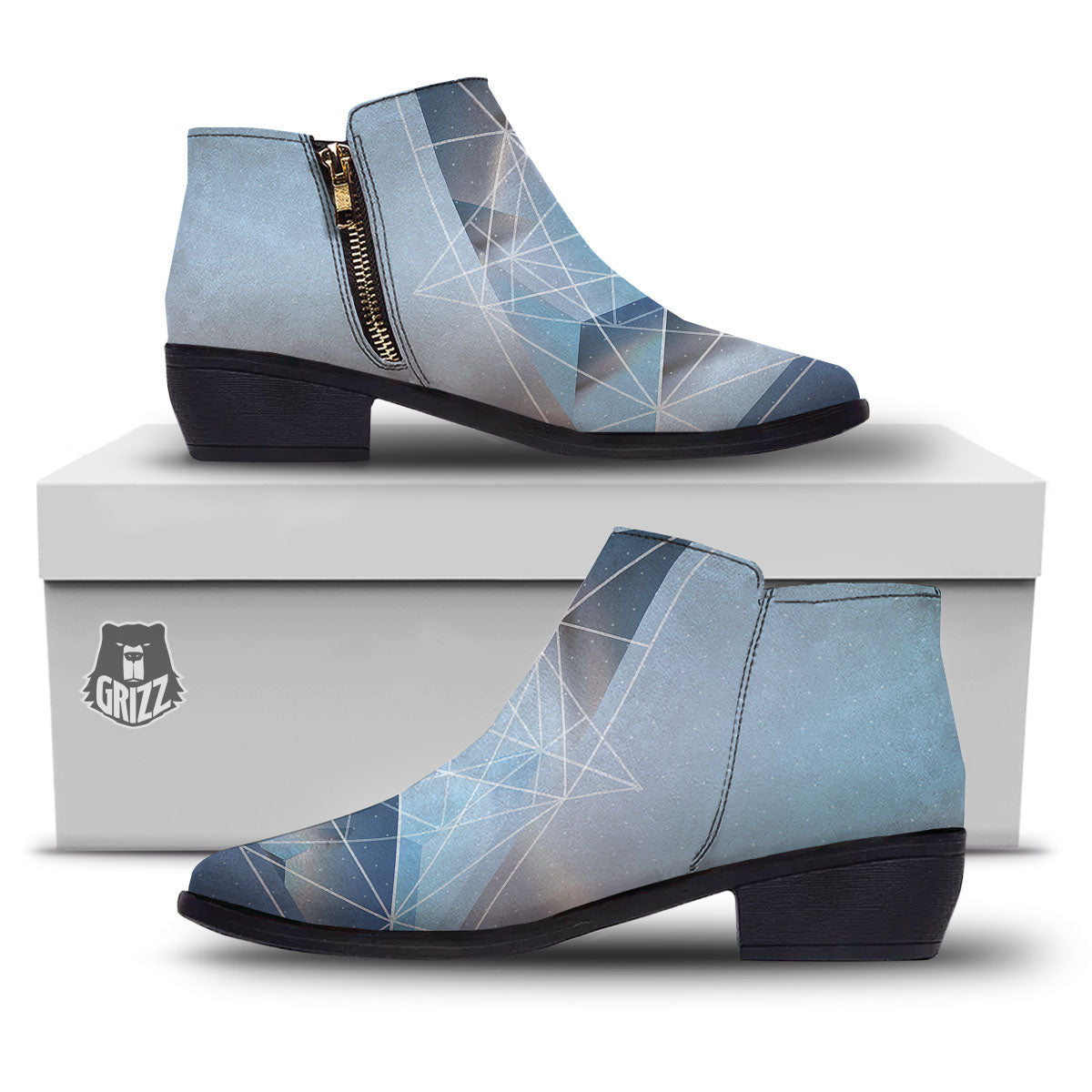 Pyramid Geometric Print Ankle Boots-grizzshop
