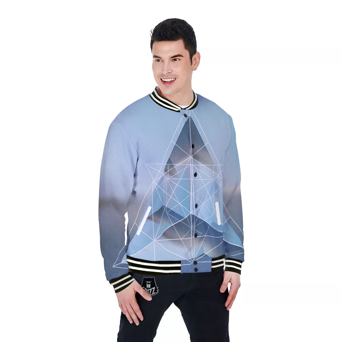 Pyramid Geometric Print Baseball Jacket-grizzshop
