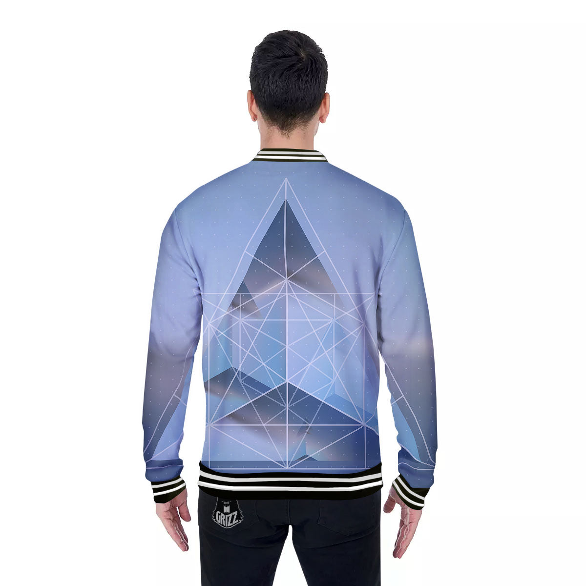 Pyramid Geometric Print Baseball Jacket-grizzshop