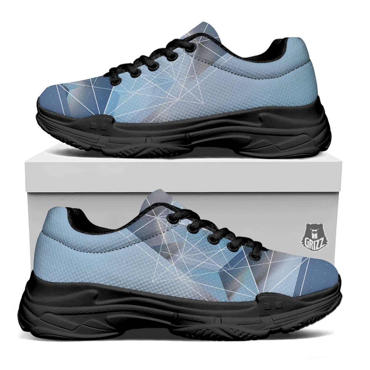 Pyramid Geometric Print Black Chunky Shoes-grizzshop