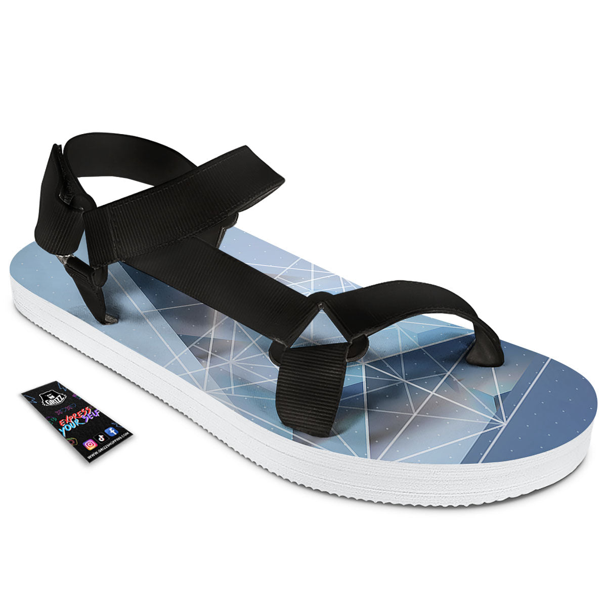 Pyramid Geometric Print Black Open Toe Sandals-grizzshop