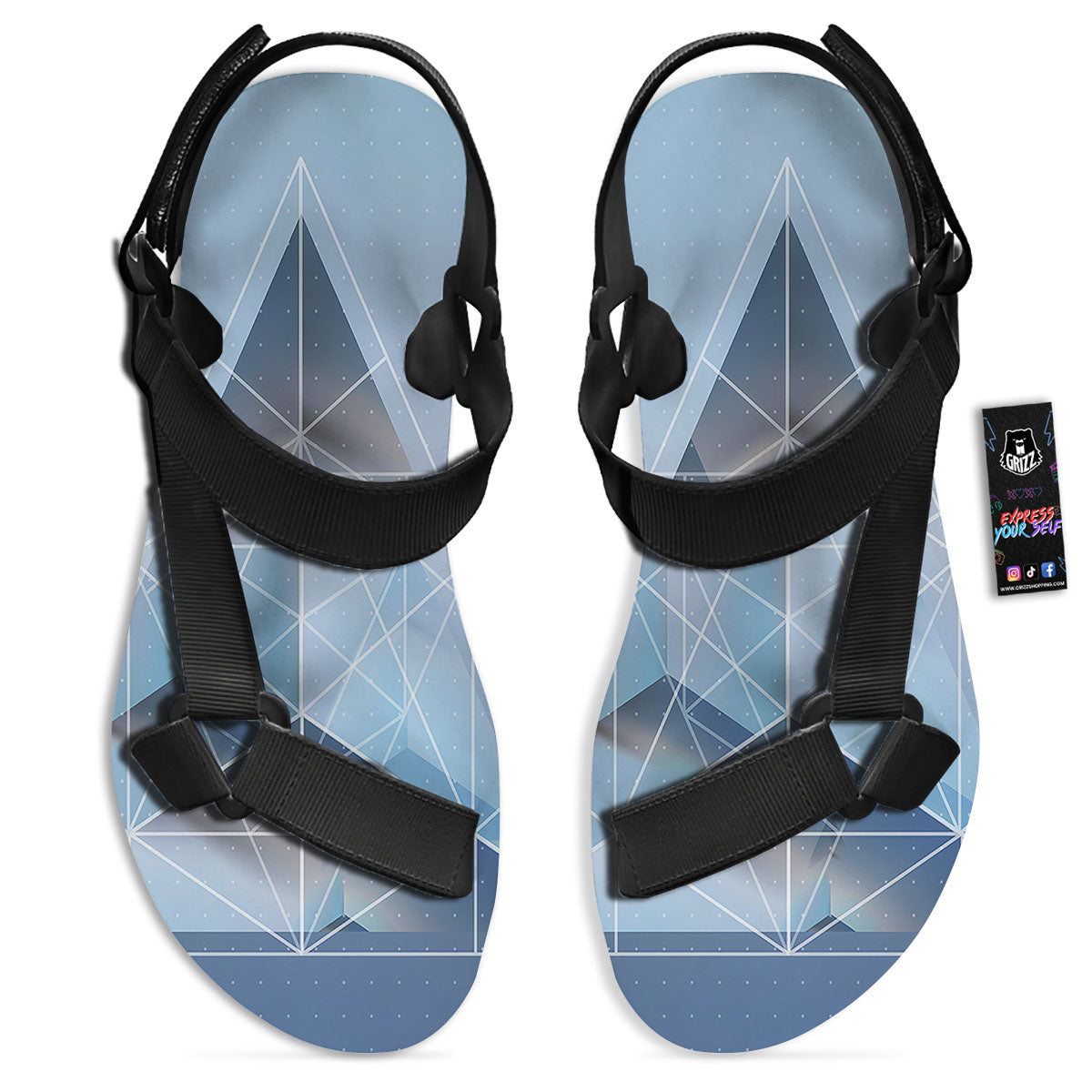 Pyramid Geometric Print Black Open Toe Sandals-grizzshop