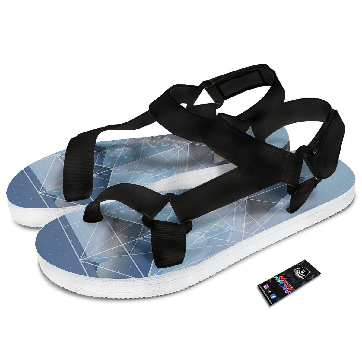 Pyramid Geometric Print Black Open Toe Sandals-grizzshop