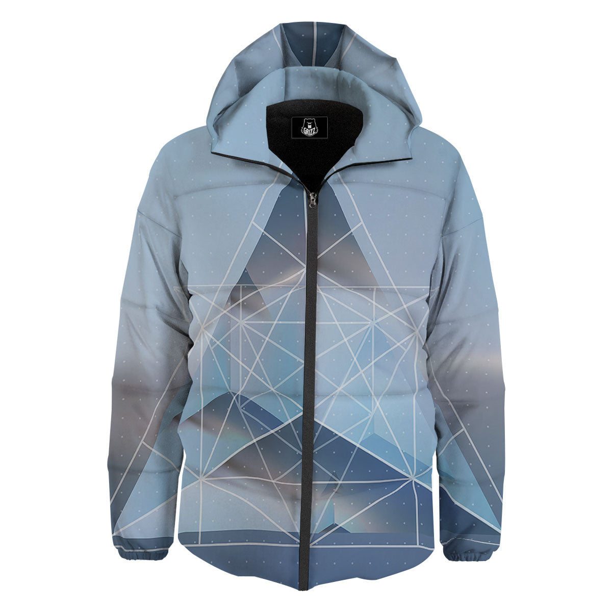 Pyramid Geometric Print Down Jacket-grizzshop