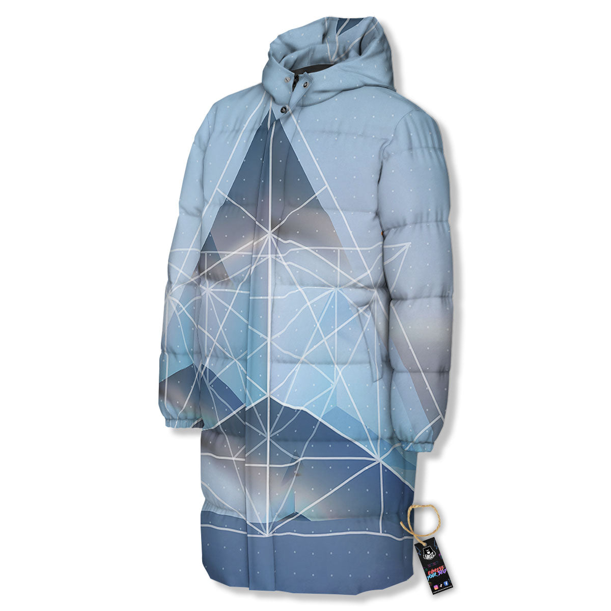 Pyramid Geometric Print Long Down Jacket-grizzshop