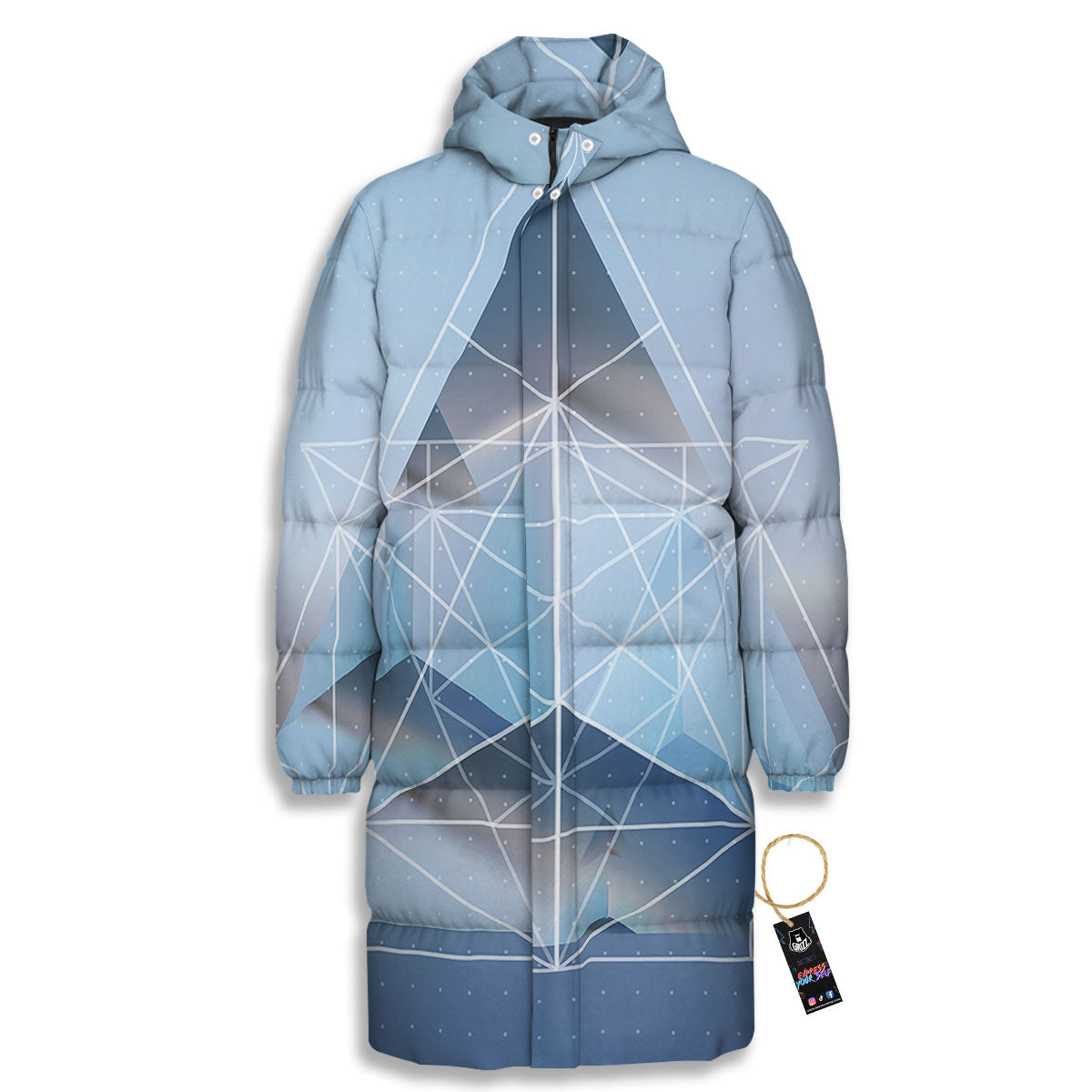 Pyramid Geometric Print Long Down Jacket-grizzshop