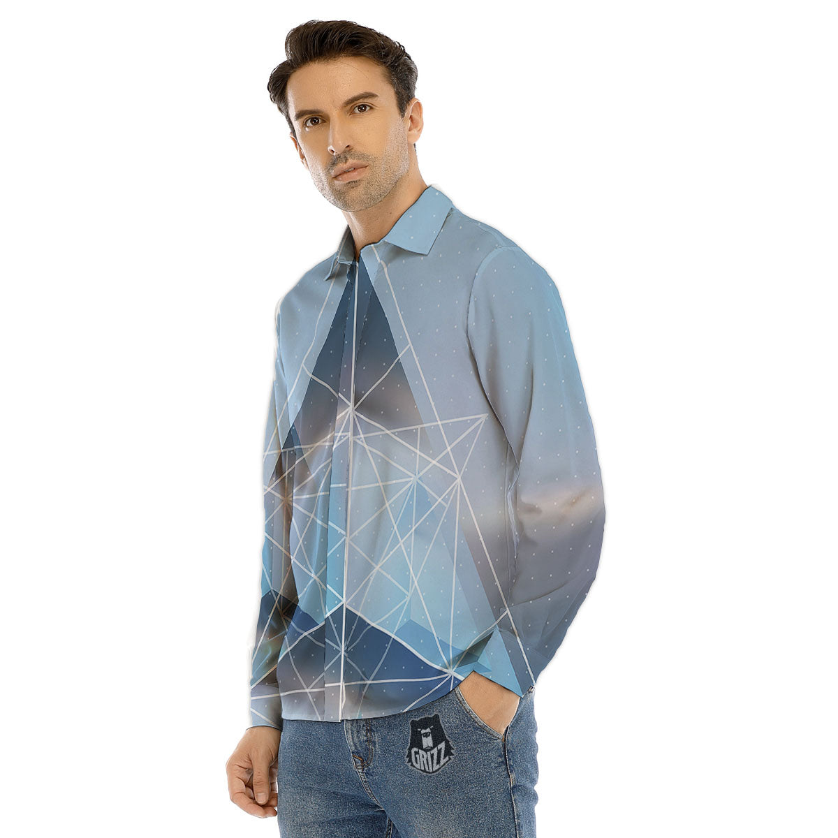 Pyramid Geometric Print Men's Dress Shirts-grizzshop