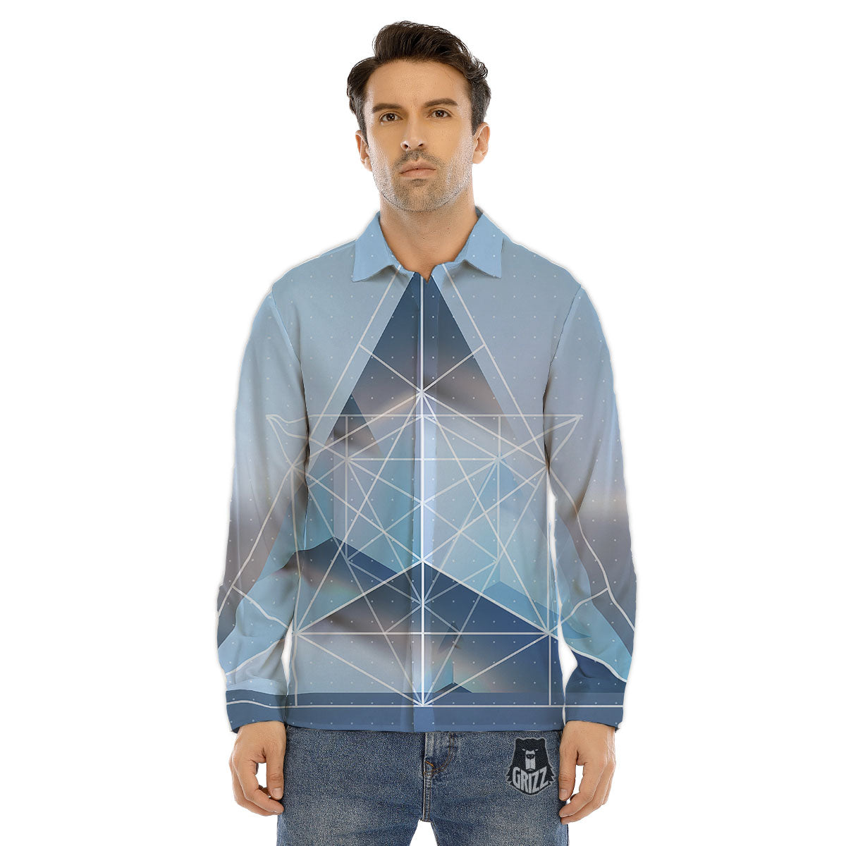 Pyramid Geometric Print Men's Dress Shirts-grizzshop