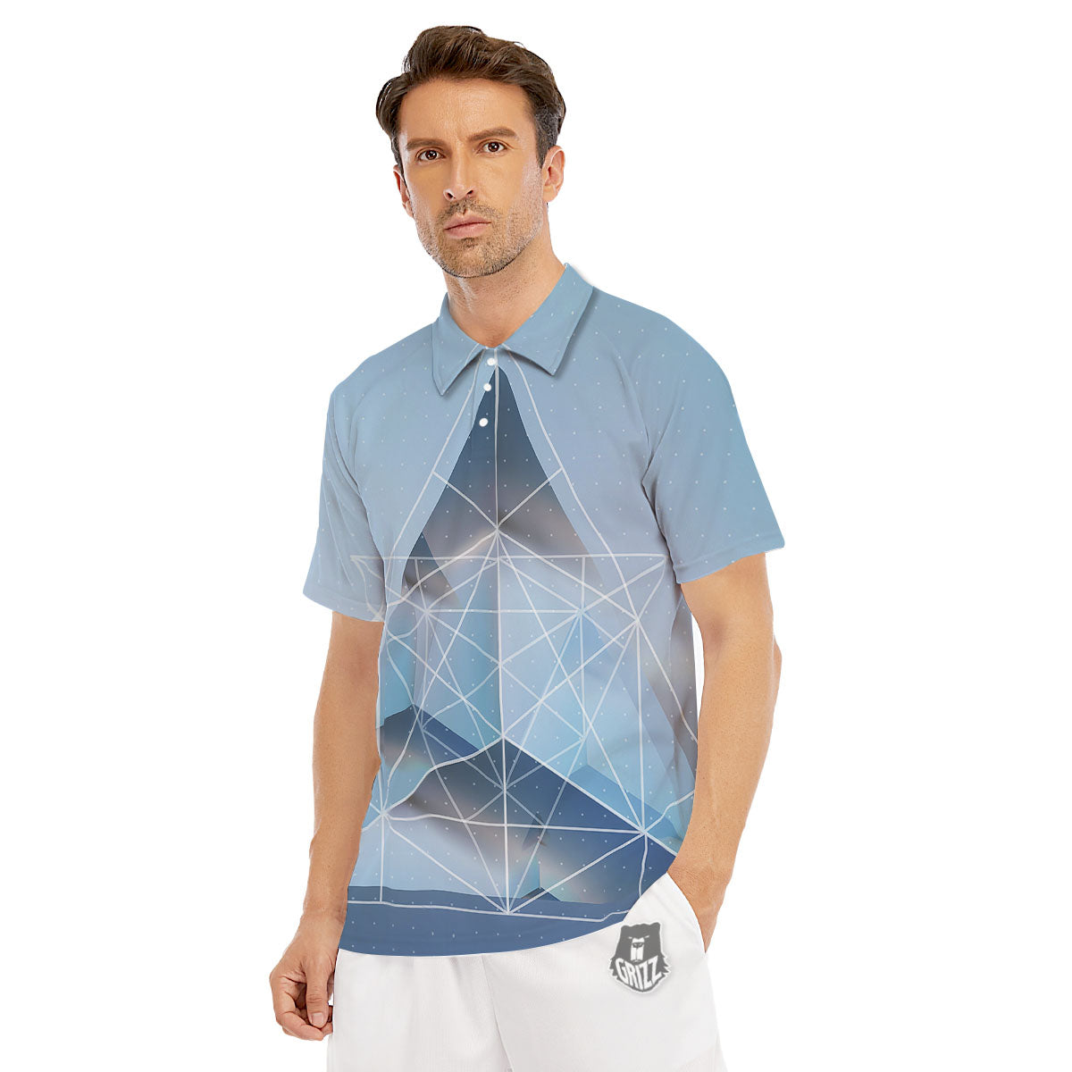 Pyramid Geometric Print Men's Golf Shirts-grizzshop
