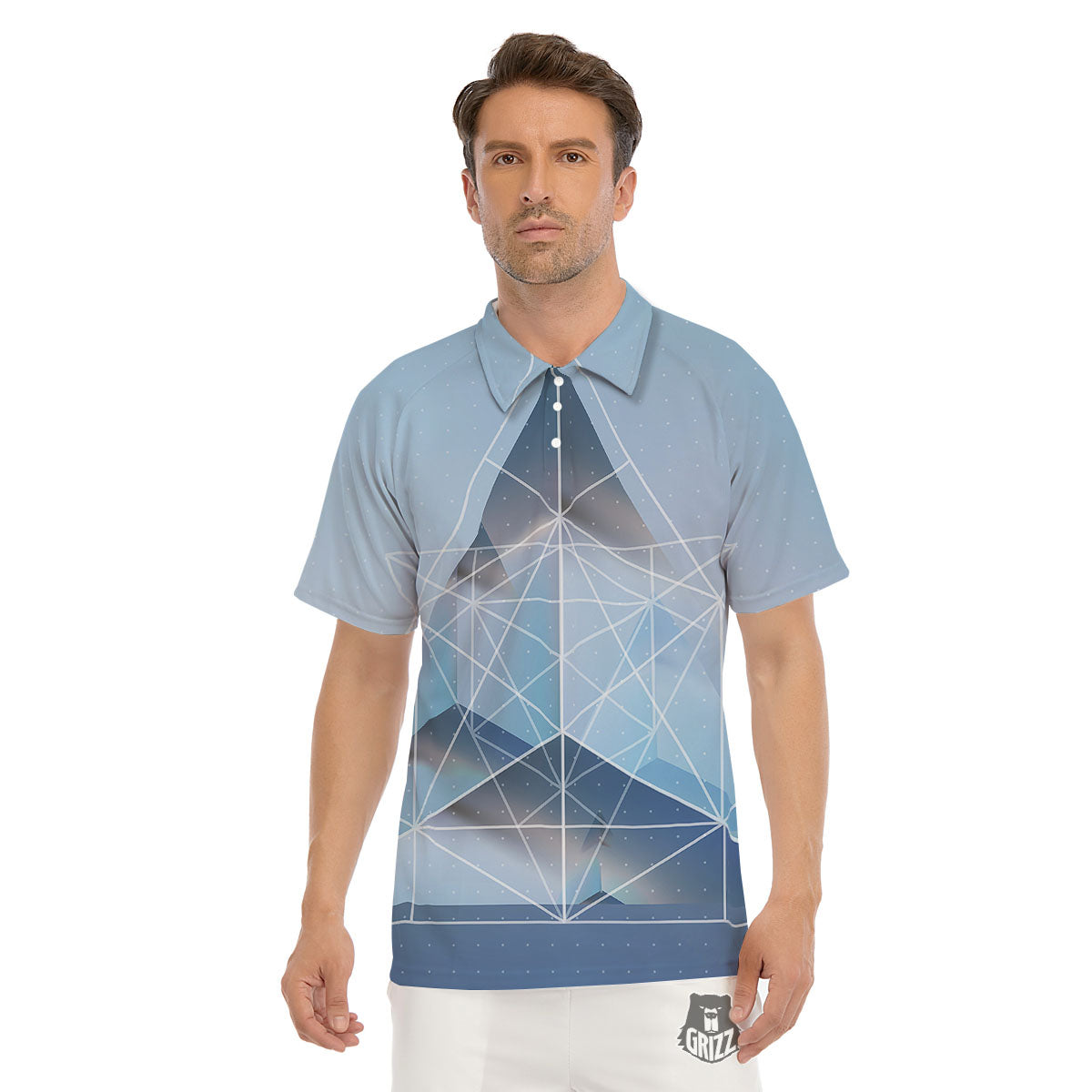 Pyramid Geometric Print Men's Golf Shirts-grizzshop