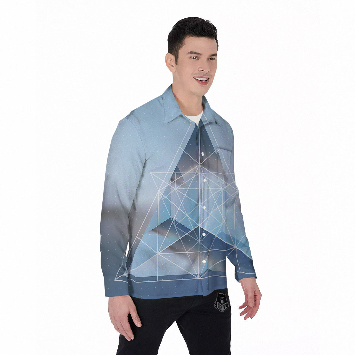 Pyramid Geometric Print Men's Long Sleeve Shirts-grizzshop