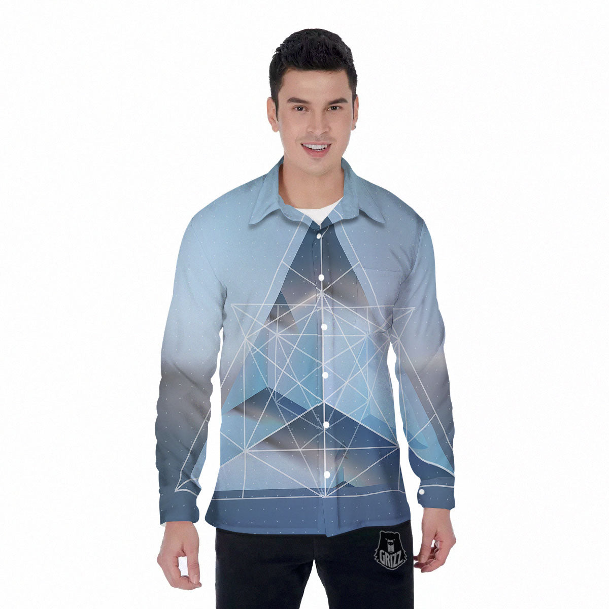 Pyramid Geometric Print Men's Long Sleeve Shirts-grizzshop