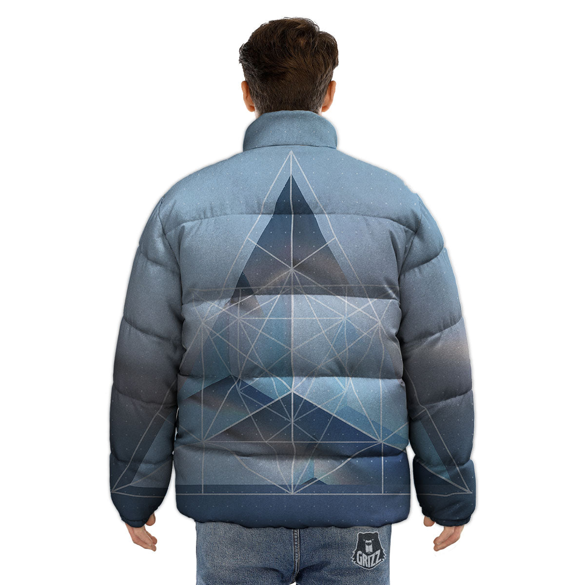 Pyramid Geometric Print Puffer Jacket-grizzshop