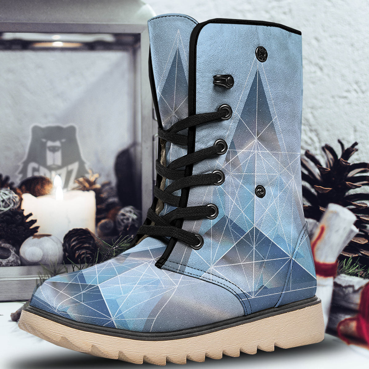 Pyramid Geometric Print Snow Boots-grizzshop