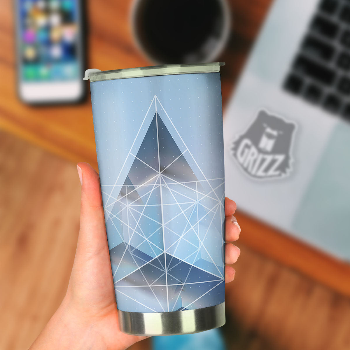 Pyramid Geometric Print Tumbler-grizzshop