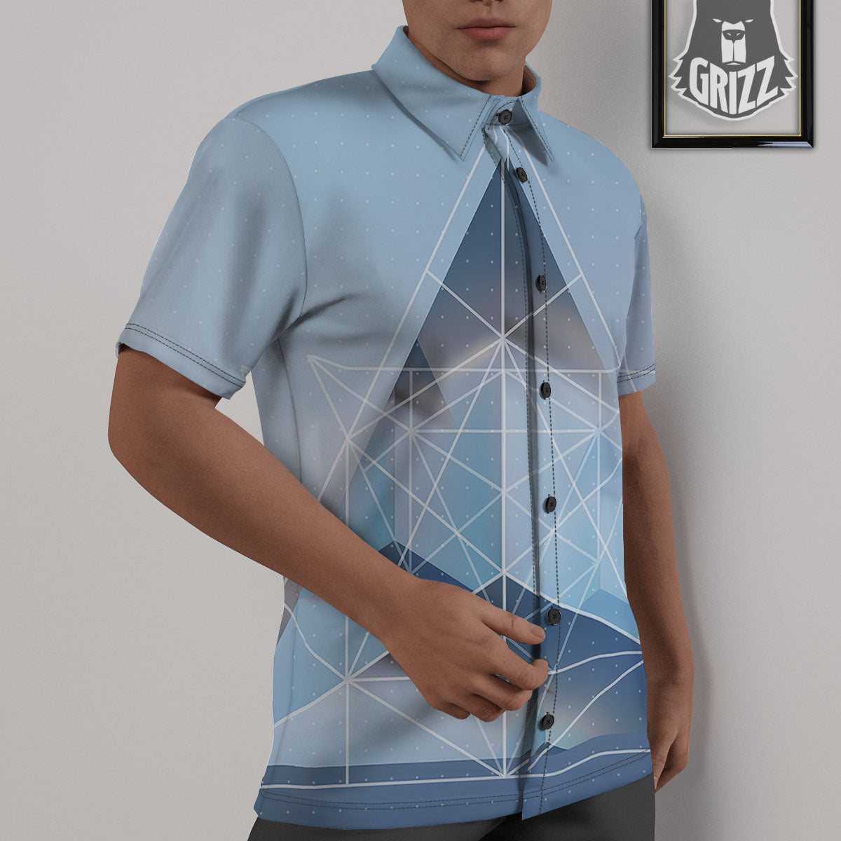 Pyramid Geometric Print Untucked Shirts-grizzshop