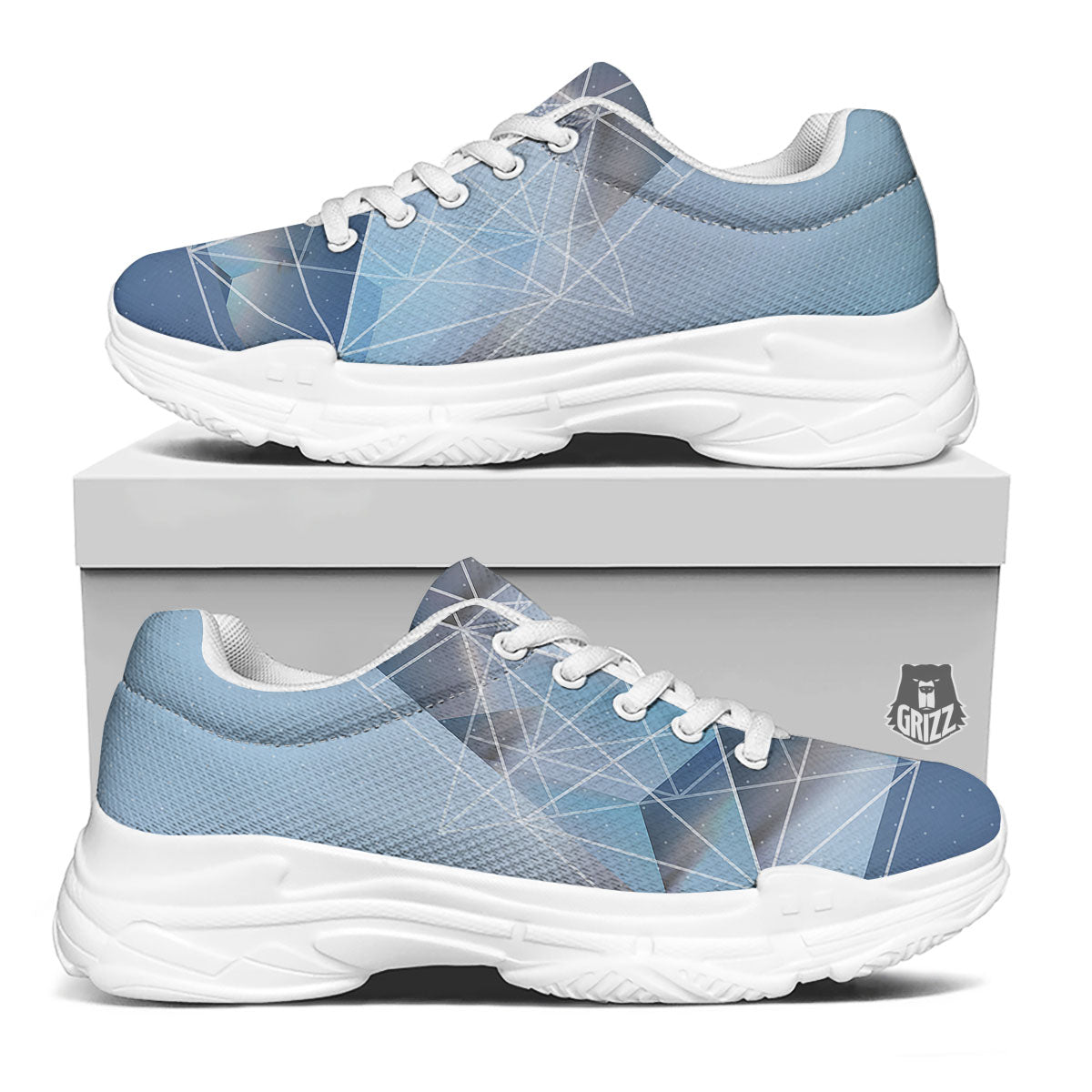 Pyramid Geometric Print White Chunky Shoes-grizzshop