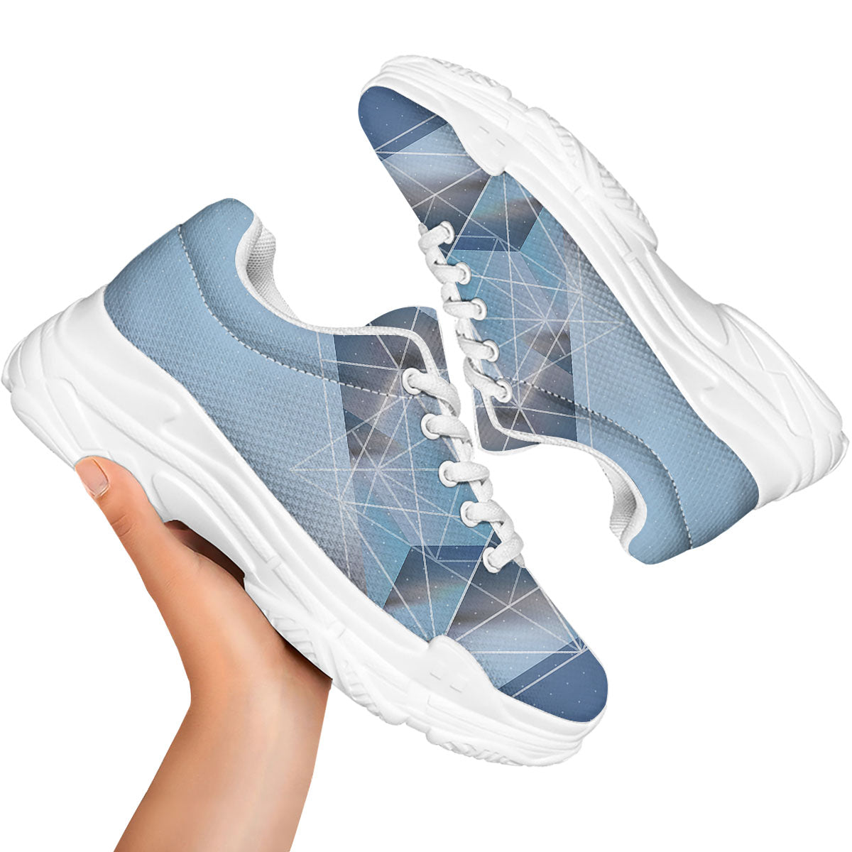 Pyramid Geometric Print White Chunky Shoes-grizzshop