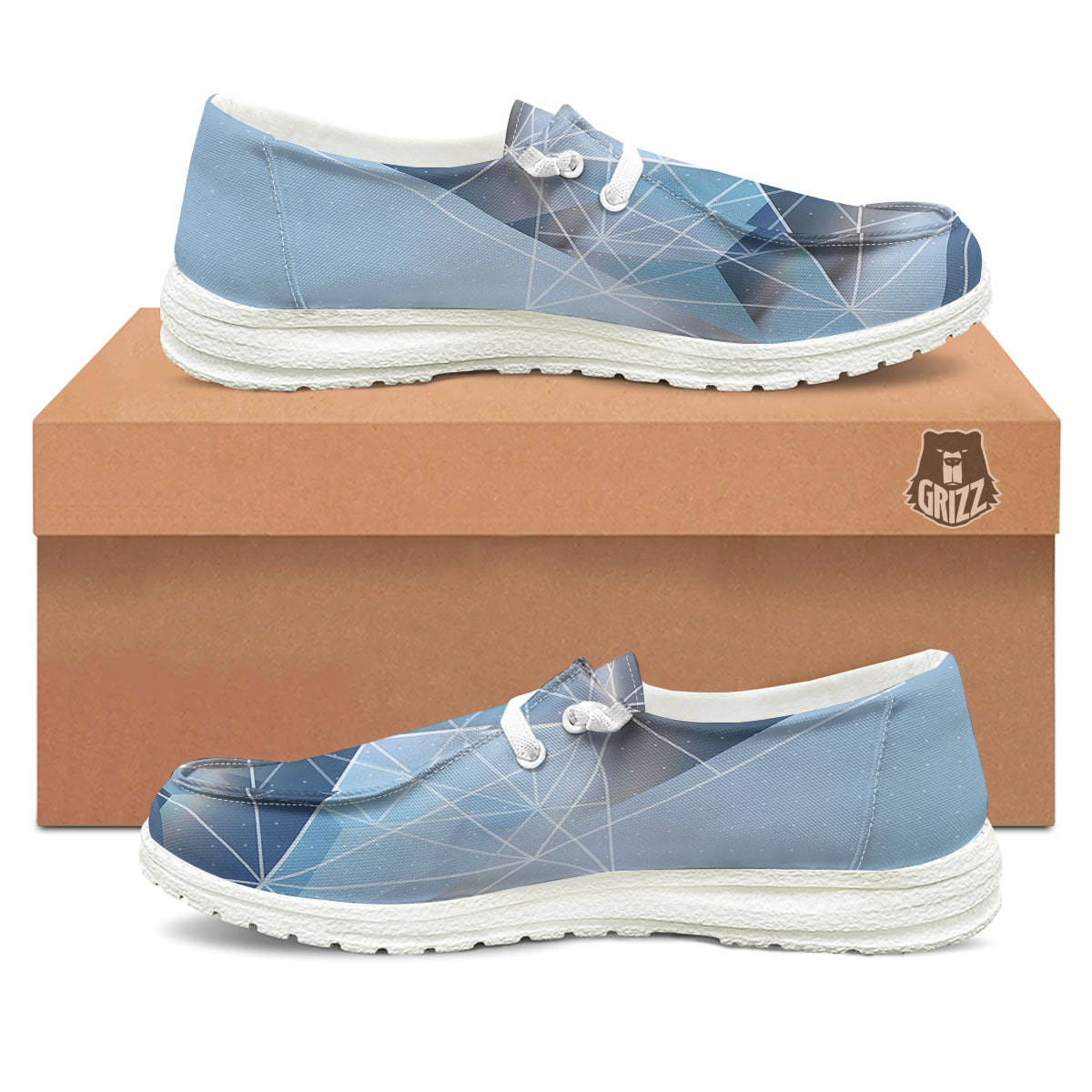 Pyramid Geometric Print White Loafers-grizzshop