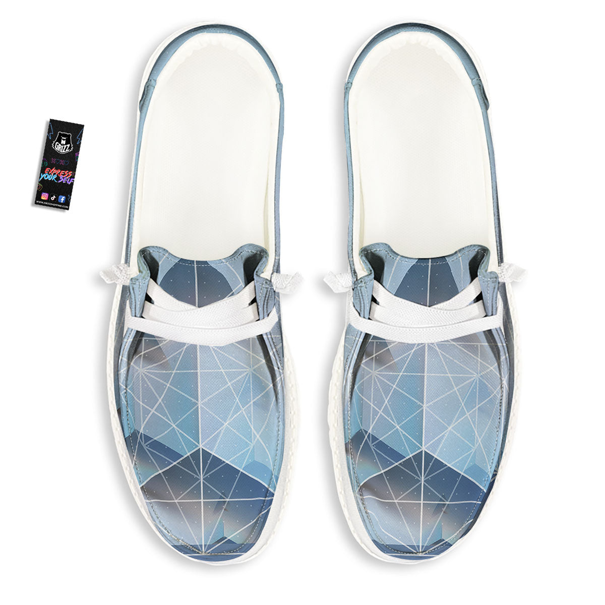 Pyramid Geometric Print White Loafers-grizzshop