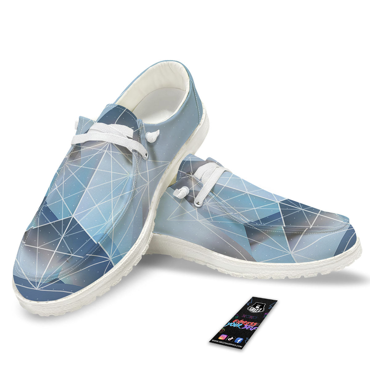 Pyramid Geometric Print White Loafers-grizzshop