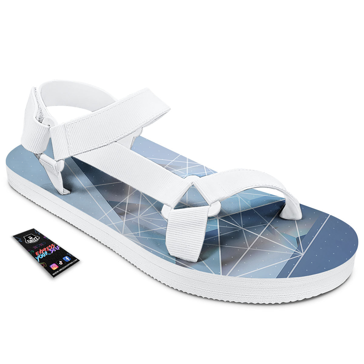 Pyramid Geometric Print White Open Toe Sandals-grizzshop