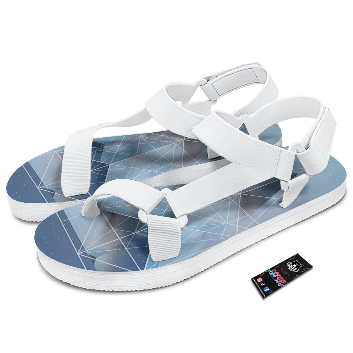 Pyramid Geometric Print White Open Toe Sandals-grizzshop