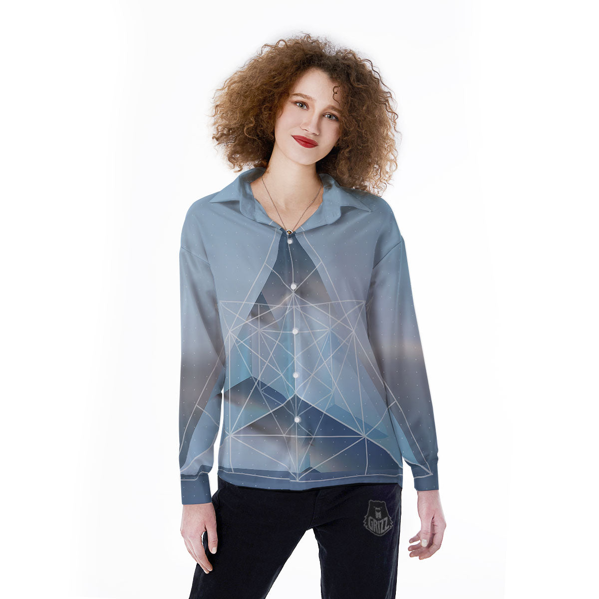 Pyramid Geometric Print Women's Long Sleeve Shirts-grizzshop