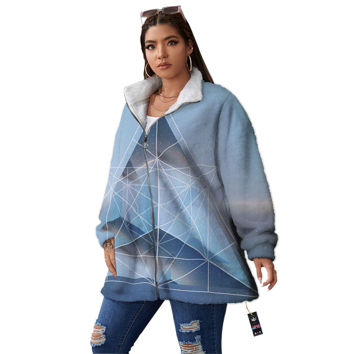 Pyramid Geometric Print Women's Sherpa Jacket-grizzshop