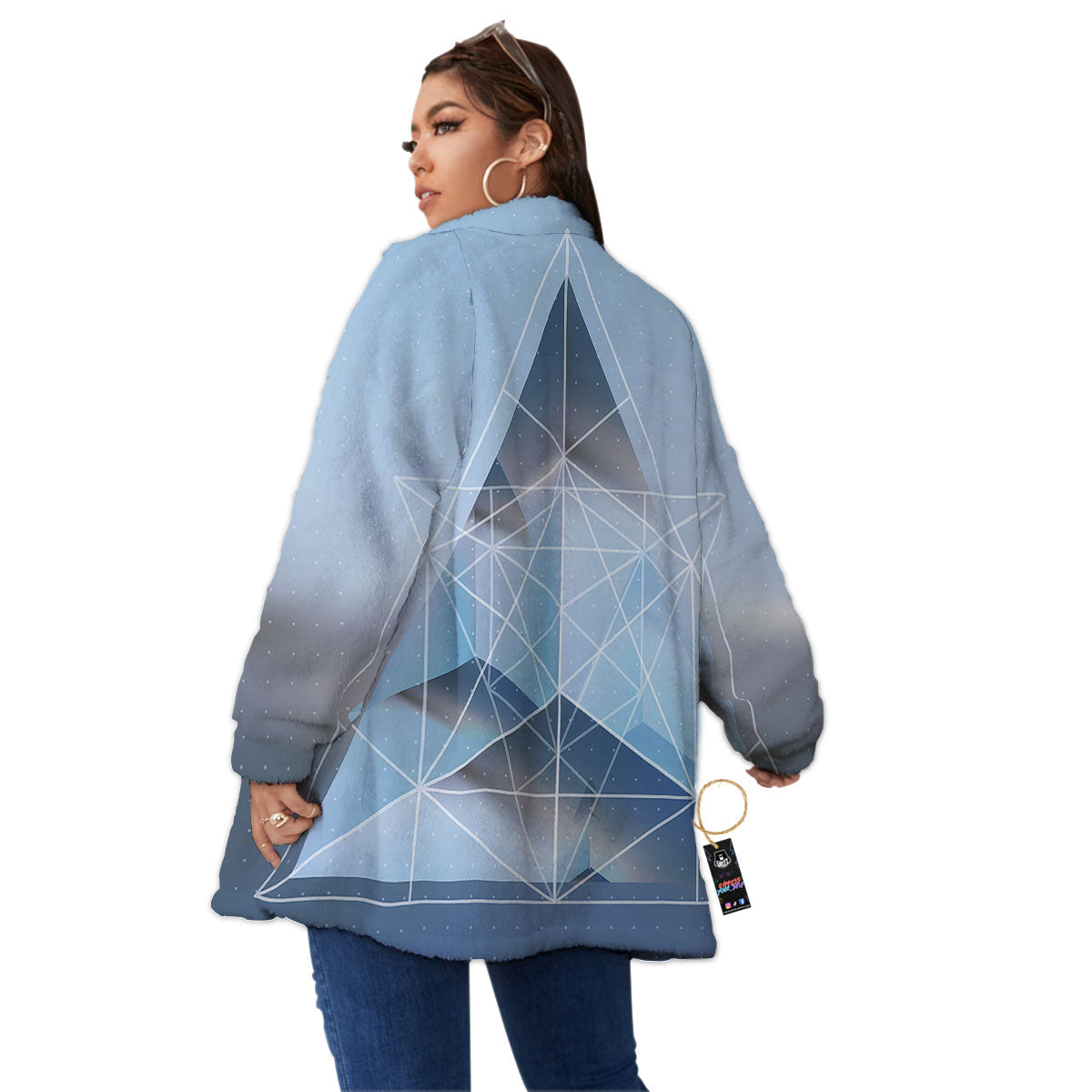 Pyramid Geometric Print Women's Sherpa Jacket-grizzshop