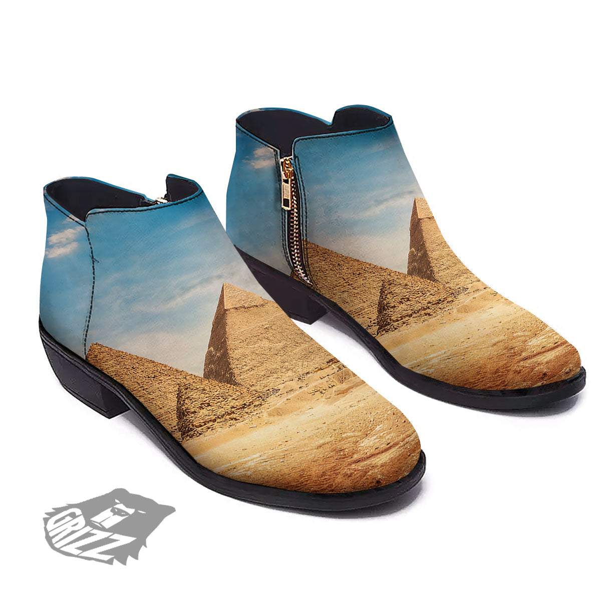Pyramid Giza Print Ankle Boots-grizzshop