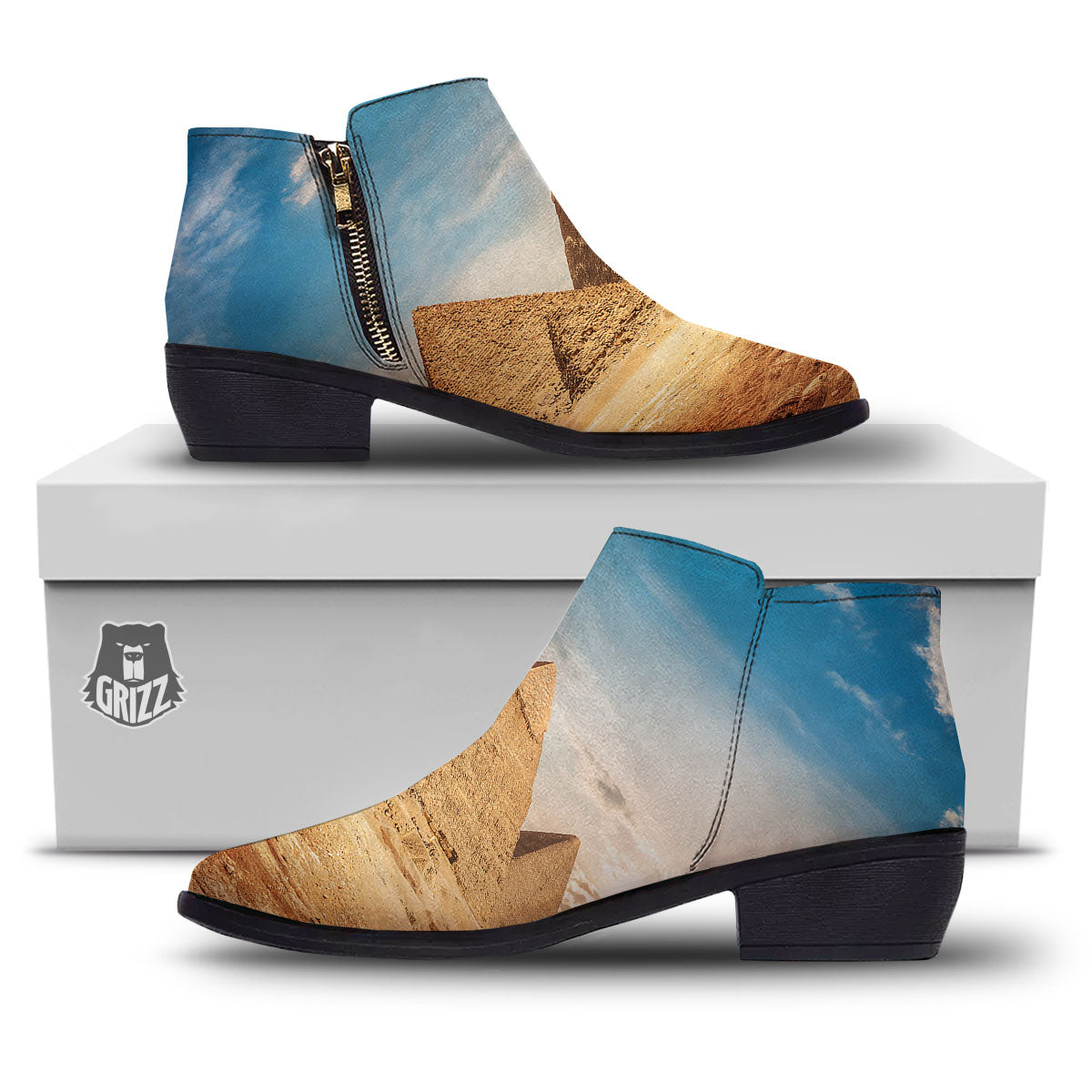 Pyramid Giza Print Ankle Boots-grizzshop