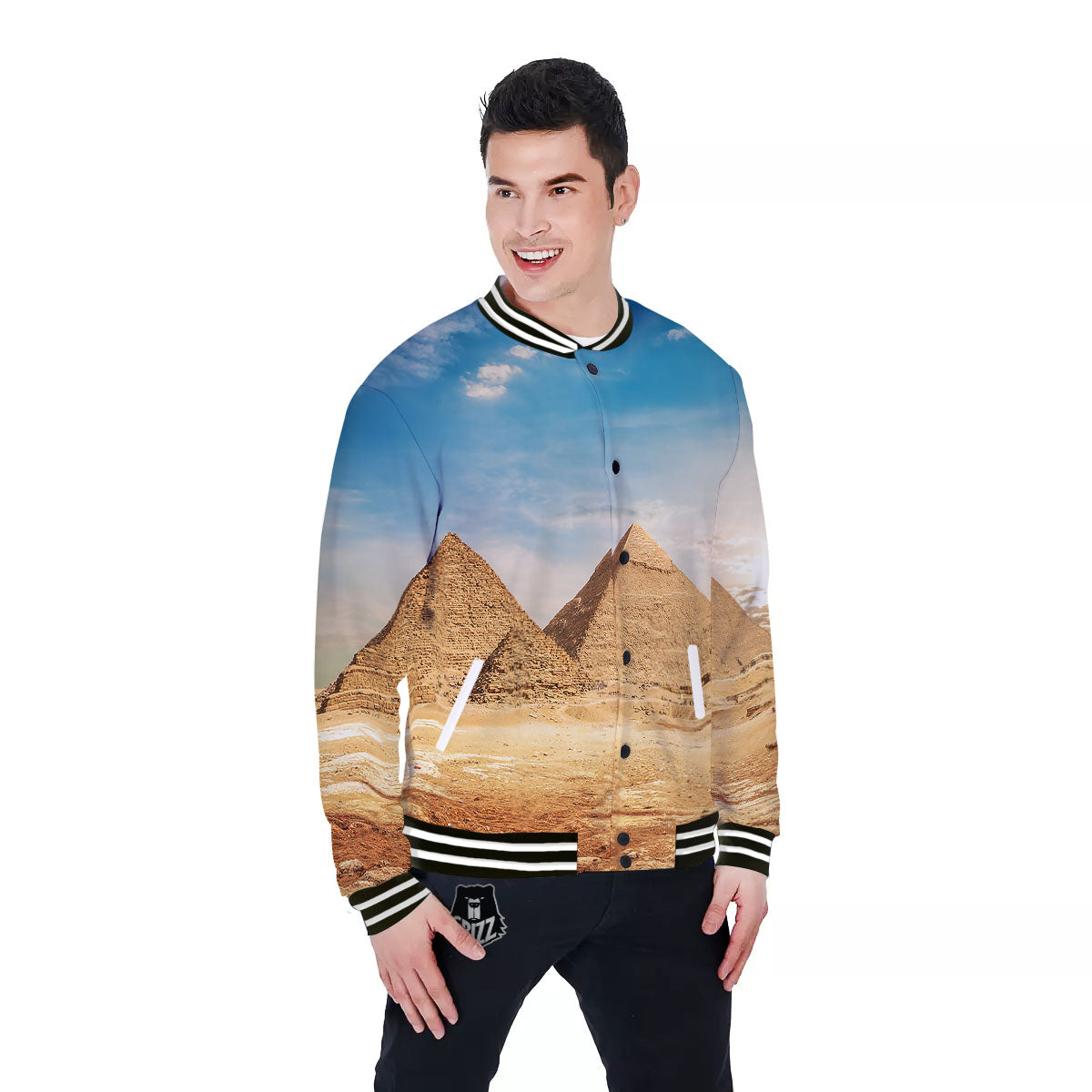 Pyramid Giza Print Baseball Jacket-grizzshop