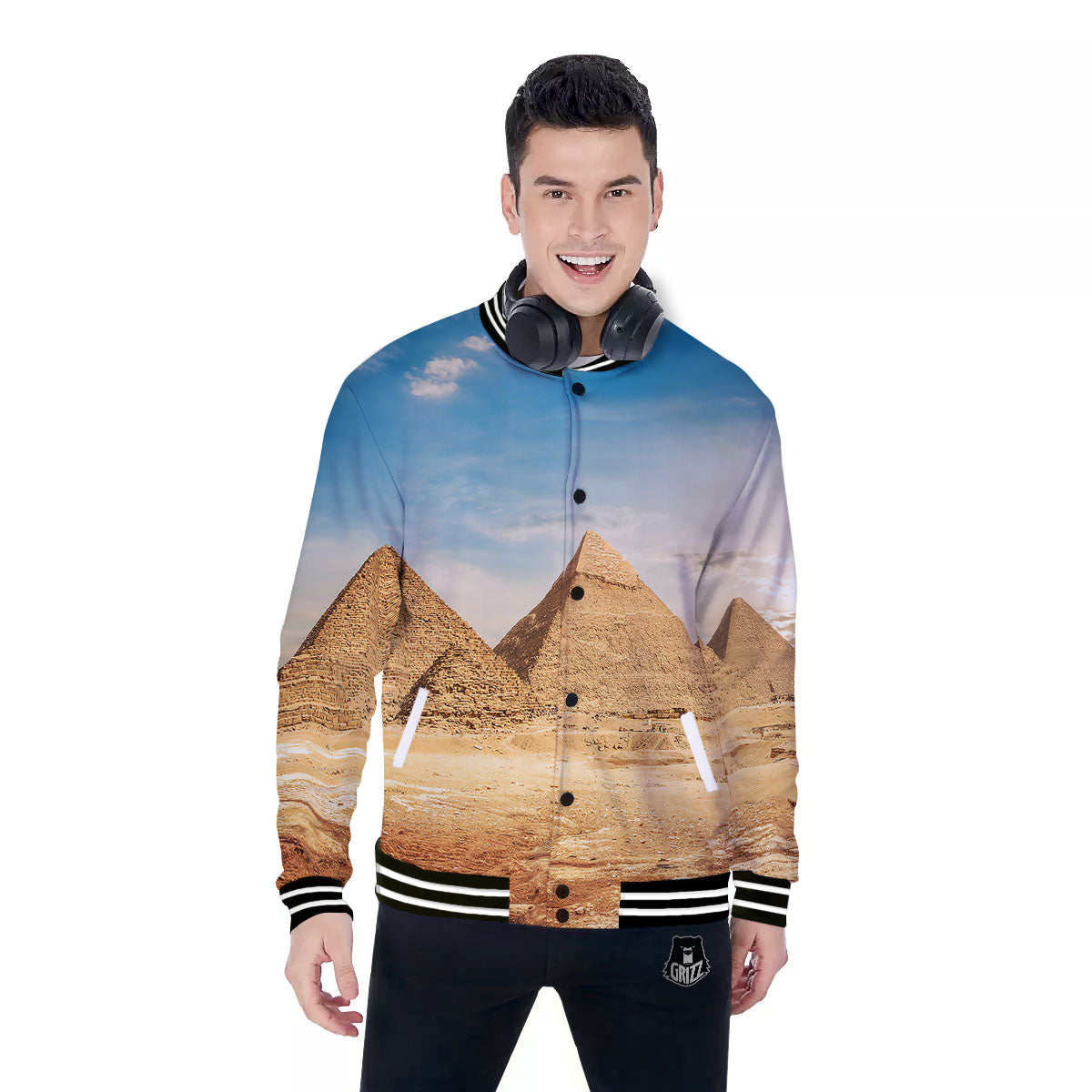 Pyramid Giza Print Baseball Jacket-grizzshop