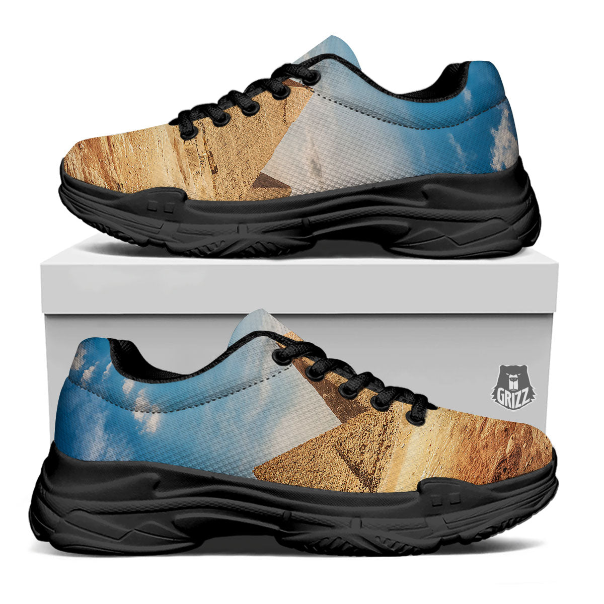 Pyramid Giza Print Black Chunky Shoes-grizzshop