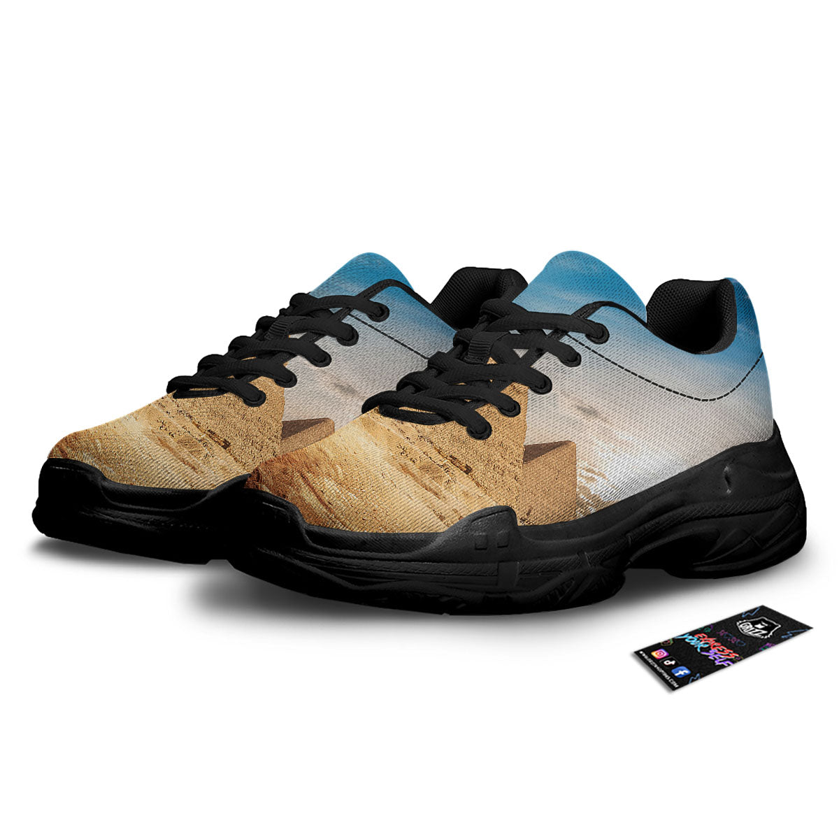 Pyramid Giza Print Black Chunky Shoes-grizzshop