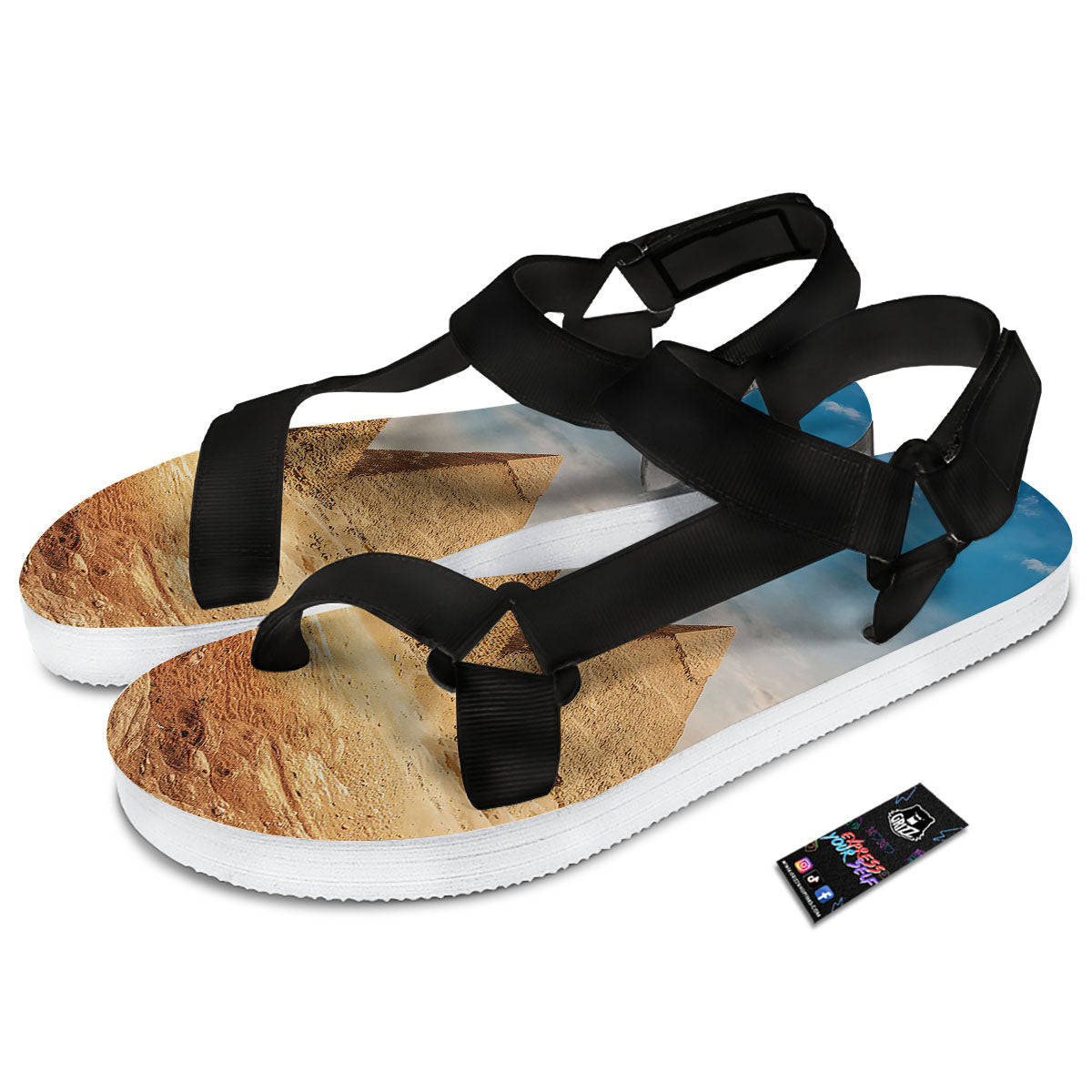 Pyramid Giza Print Black Open Toe Sandals-grizzshop