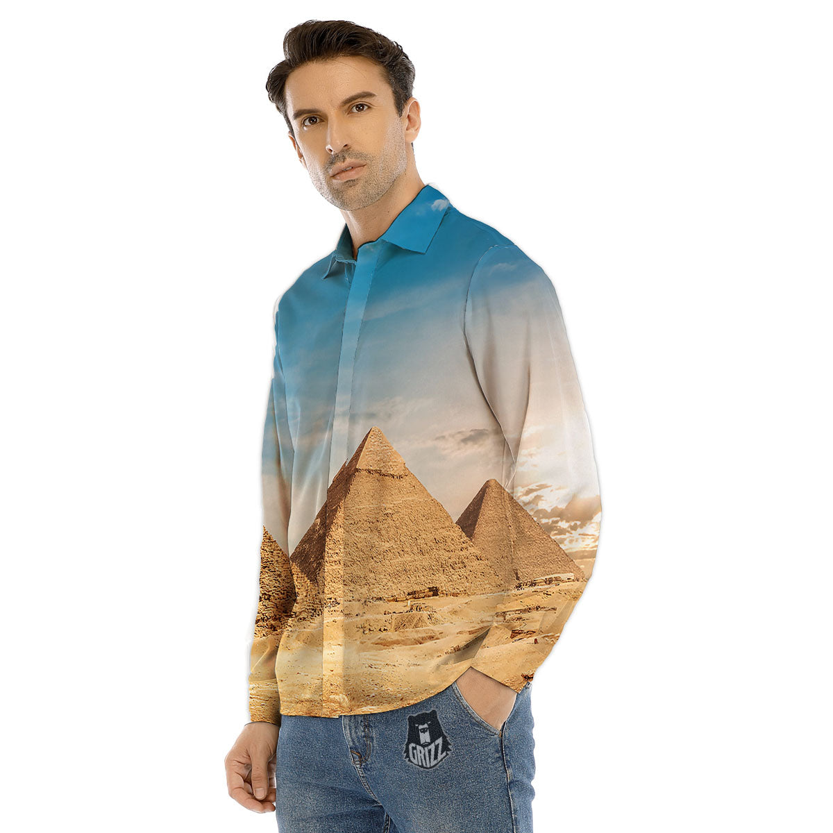 Pyramid Giza Print Men's Dress Shirts-grizzshop